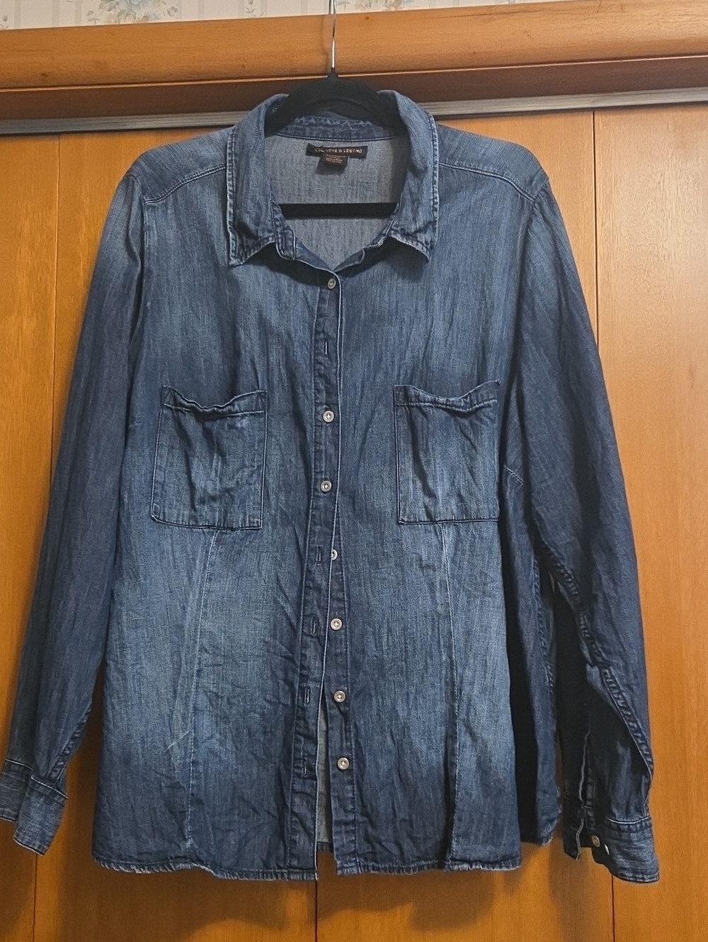 Love & Legend Denim Button-Down Shirt in Faded Blue